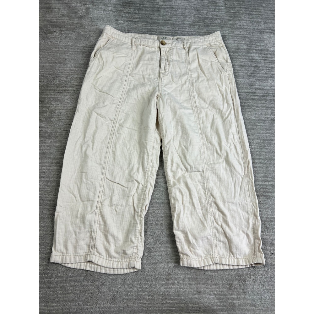 LOGO by Lori Goldstein Pants Womens 12P Cream Wide Leg Crop Gauze Seam Front